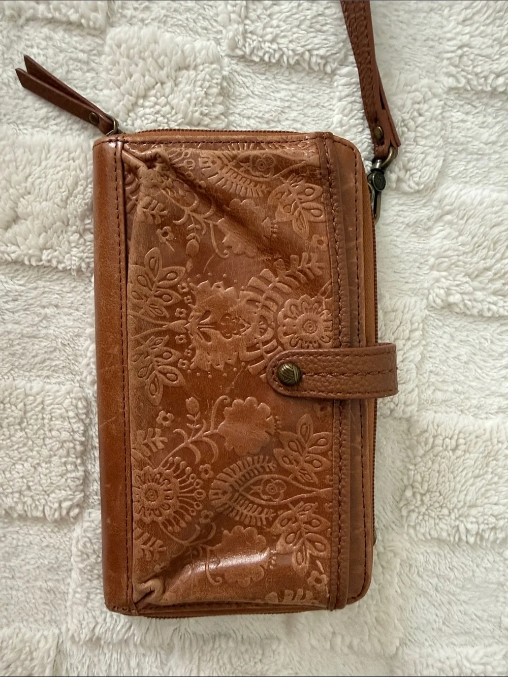The Sak Embossed Leather Wristlet in Tan